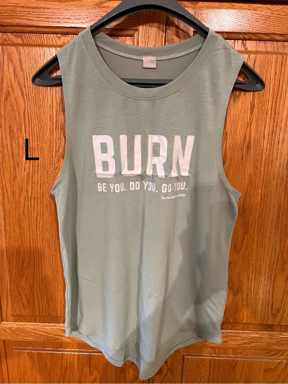 BURN Logo Muscle Tank in Sage Green
